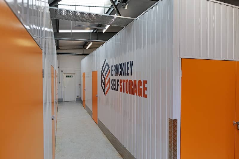 Corridor of indoor storage units at Brackley Self Storage
