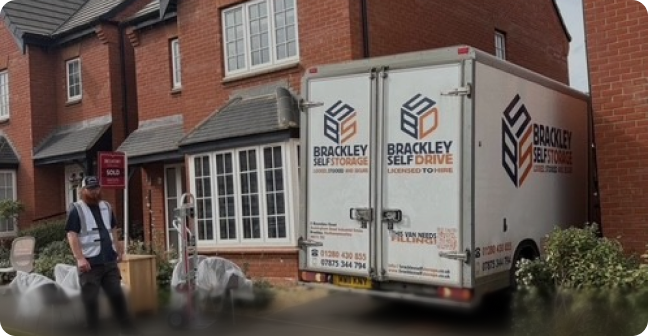 Brackley Self Drive Luton van outside a house